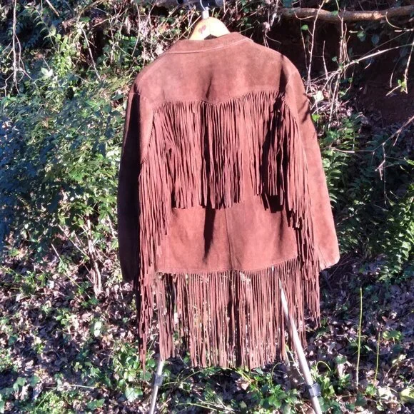 Pypsa Vintage 60's/70's  Brown Suede Extra Long Fringe Western Unisex Jacket SzM - Picture 5 of 16